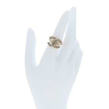 CHANEL Metal Crystal CC Ring 49 5 Gold