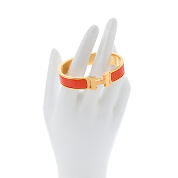 HERMES Enamel Narrow Clic Clac H Bracelet PM Orange