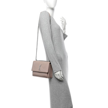 SAINT LAURENT Calfskin Crocodile Embossed Medium Monogram Sunset Rose Antic