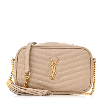 SAINT LAURENT Grain De Poudre Matelasse Monogram Mini Lou Camera Bag Dark Beige