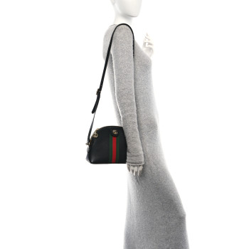 GUCCI Calfskin GG Web Small Ophidia Dome Shoulder Bag Black