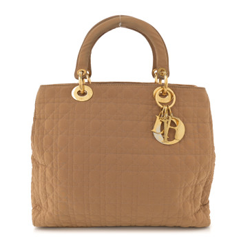 CHRISTIAN DIOR Nylon Cannage Large Lady Dior Tan