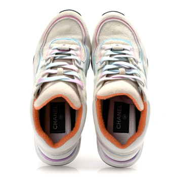 CHANEL Wool Suede Calfskin CC Sneakers 36.5 Multicolor