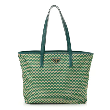 PRADA Re-Nylon Saffiano Triangolo Symbole Shopping Tote Green