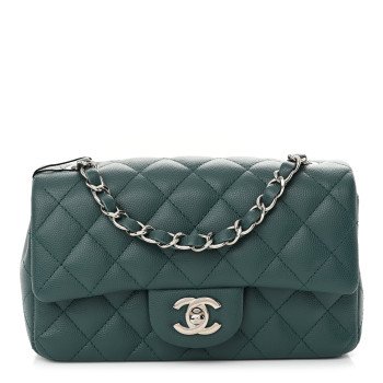 CHANEL Caviar Quilted Mini Rectangular Flap Dark Turquoise