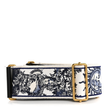 CHRISTIAN DIOR Canvas Embroidered Toile de Jouy Soleil Shoulder Strap Black White Blue