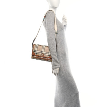 BURBERRY Coated Canvas Calfskin Vintage Check Medium Note Crossbody Bag Briar Brown