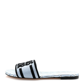 CHRISTIAN DIOR Canvas Miss Dior Embroidered Dway Flat Slide Sandals  37.5 Azure Pale