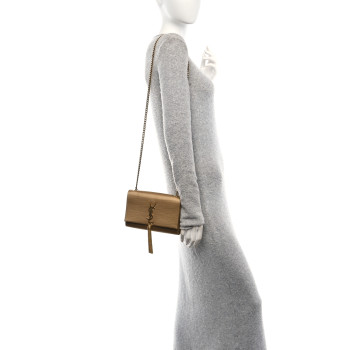 SAINT LAURENT Satin Small Classic Monogram Kate Tassel Satchel Sahara Beige