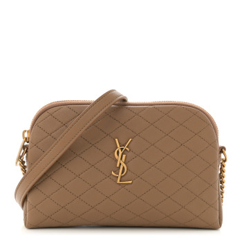 SAINT LAURENT Lambskin Quilted Gaby Zipped Pouch Dark Cork