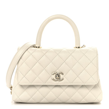 CHANEL Caviar Quilted Mini Coco Handle Flap White