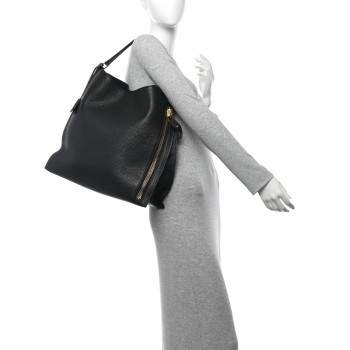 TOM FORD Pebbled Calfskin Large Alix Padlock Zip Hobo Bag Black