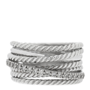 DAVID YURMAN Sterling Silver Diamond 11mm Wide Crossover Cable Ring 52 6