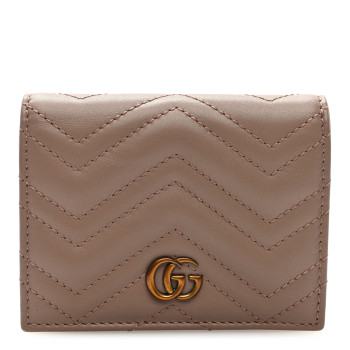 GUCCI Calfskin Matelasse GG Marmont Card Case Wallet Porcelain Rose