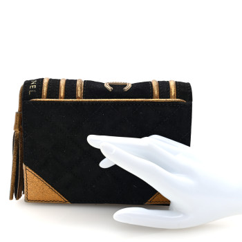 CHANEL Suede Quilted Bible Book CC Clutch Black