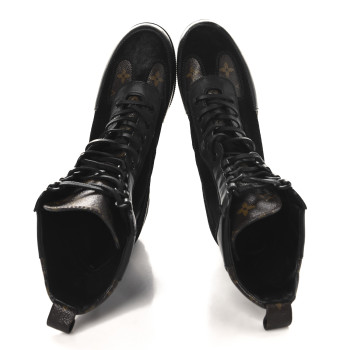 LOUIS VUITTON Suede Calfskin Monogram Laureate Platform Desert Boots 40 Black