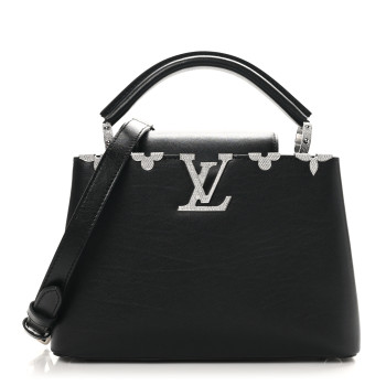 LOUIS VUITTON Smooth Calfskin Crystal Flowers Capucines BB Black