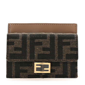 FENDI Fabric Jacquard FF 1974 Fold Over Card Holder Wallet Tobacco Moro