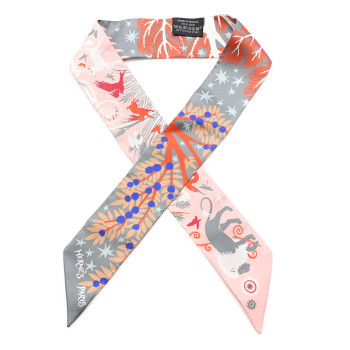 HERMES Silk Le Charme D Orphee Twilly Gris Acier Rose Poudre