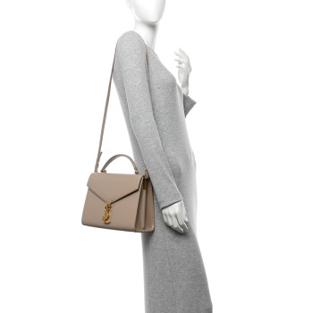 SAINT LAURENT Grain de Poudre Medium Classic Monogram Cassandra Top Handle Dark Beige
