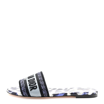 CHRISTIAN DIOR Canvas Mizza Embroidered Dway Mules Slide Sandals 38.5 Ocean
