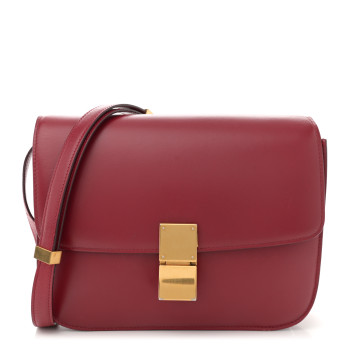 CELINE Box Calfskin Medium Classic Box Flap Bag Burgundy