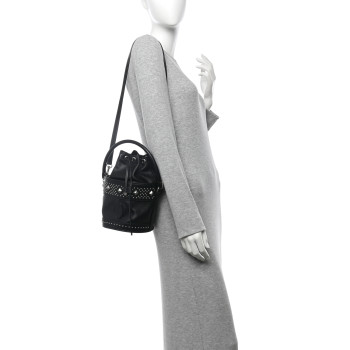 SAINT LAURENT Smooth Calfskin Studded Small Bahia Drawstring Bucket Bag Black