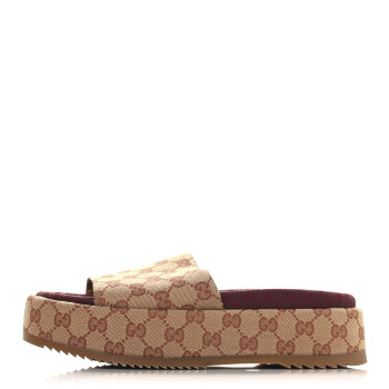 GUCCI Canvas GG Monogram Angelina Platform Slide Sandals 40 Beige Ruggine