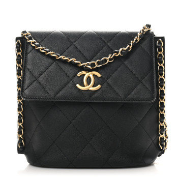 CHANEL Calfskin Quilted Chain Small Hobo Bag Black
