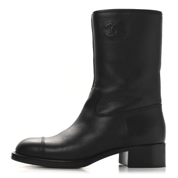 CHANEL Calfskin Quilted CC Logo Mid Calf Boots 39 Black
