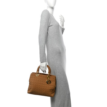 CHRISTIAN DIOR Nylon Cannage Large Lady Dior Tan