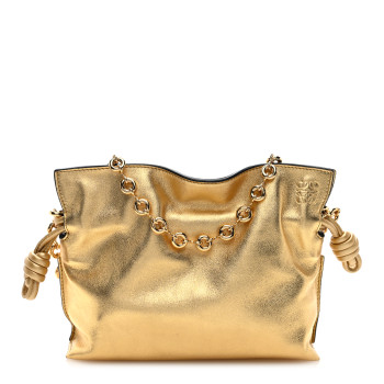 LOEWE Metallic Calfskin Mini Chain Flamenco Knot Clutch Gold