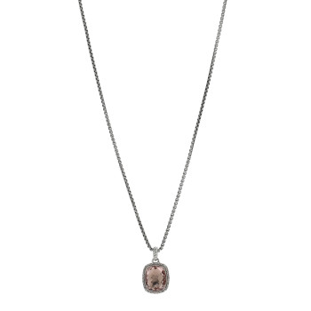 DAVID YURMAN Sterling Silver Diamond Morganite 12mm Noblesse Pendant Necklace