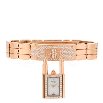 HERMES 18K Rose Diamond Pave 16mm Kelly Quartz Watch