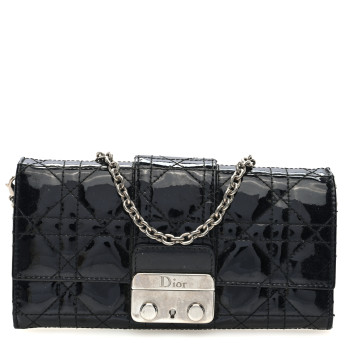 CHRISTIAN DIOR Patent Cannage Miss Dior Chain Wallet Black