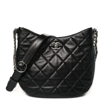 CHANEL Lambskin Chain Rows Quilted Chain Hobo Black