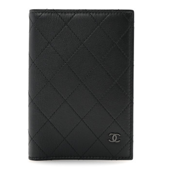 CHANEL Grained Calfskin Quilted Passport Holder Wallet So Black