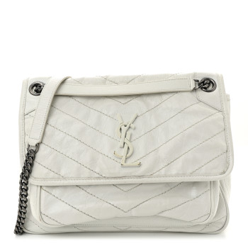 SAINT LAURENT Crinkled Calfskin Matelasse Monogram Medium Niki Chain Satchel Ivory