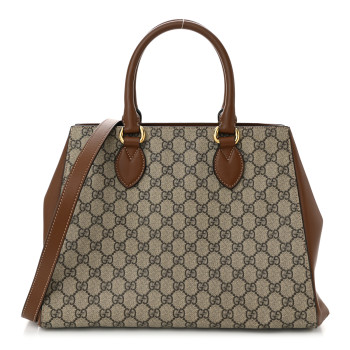 GUCCI GG Supreme Monogram Moon Calfskin Top Handle Tote Bag Beige Ebony Tuscany
