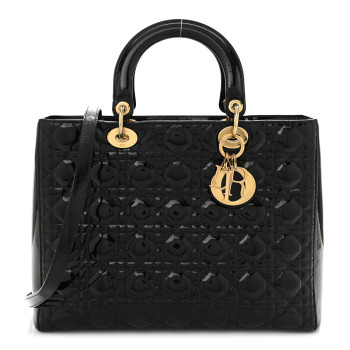 CHRISTIAN DIOR Patent Cannage Large Lady Dior Black