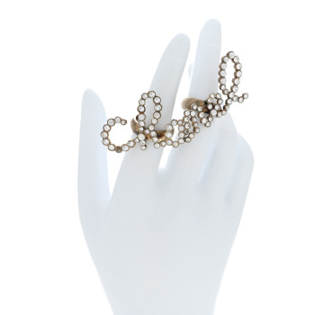CHANEL Crystal Pearl Cha-Nel Rings Set Gold