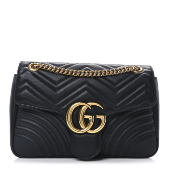 GUCCI Calfskin Matelasse Medium GG Marmont Shoulder Bag Black
