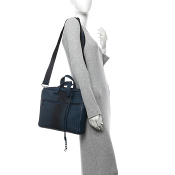 BOTTEGA VENETA Nappa Intrecciato Medium Briefcase Blue Black