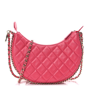 Lambskin Quilted Small Hobo Bag Dark Pink