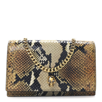 ALEXANDER MCQUEEN Calfskin Snakeskin Embossed Skull Mini Crossbody Bag Brown