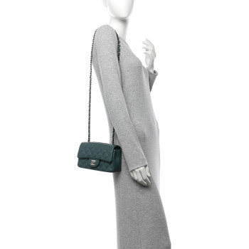 CHANEL Caviar Quilted Mini Rectangular Flap Dark Turquoise