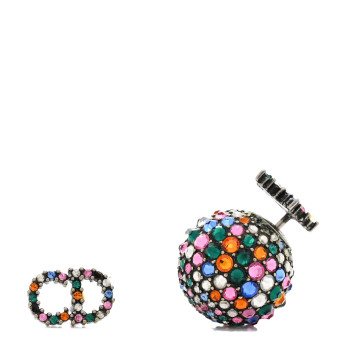 CHRISTIAN DIOR Crystal Mise En Dior Tribal Earrings Multicolor Antique Silver