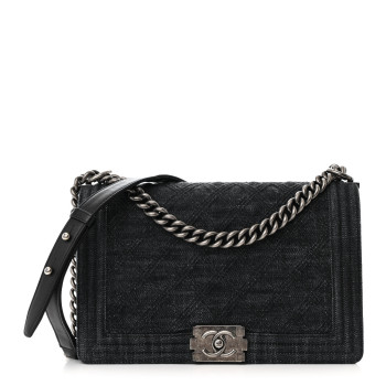 CHANEL Denim Quilted Medium Boy Flap Black
