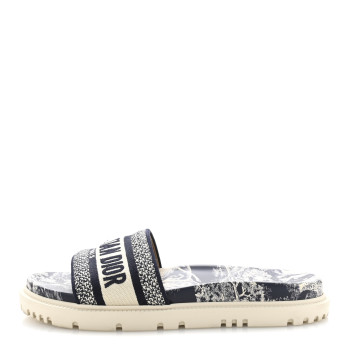 CHRISTIAN DIOR Canvas Toile de Jouy Embroidered Dway 10mm Slide Sandals 38.5 Deep Blue