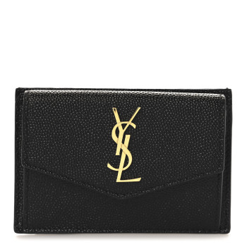 SAINT LAURENT Grain De Poudre Uptown Monogram Card Case Black